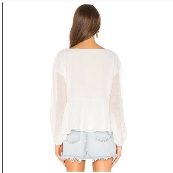 Cupcakes And Cashmere Amber Split-Neck Long-Sleeve Metallic Dot Peplum Blouse - Picture 6 of 13